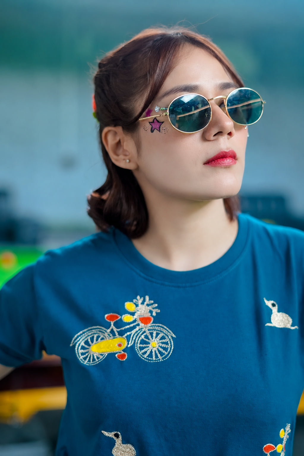 Blue Embroidered T-Shirt