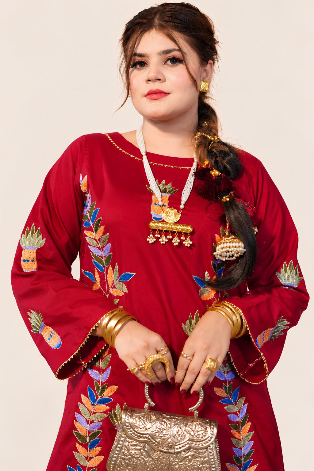 Red Embroidered Tasal Suit