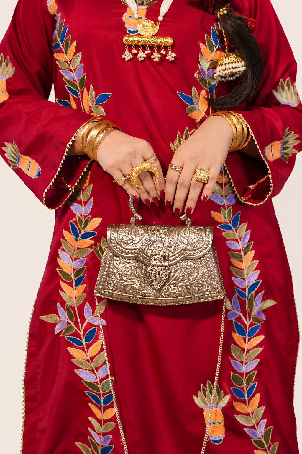 Red Embroidered Tasal Suit