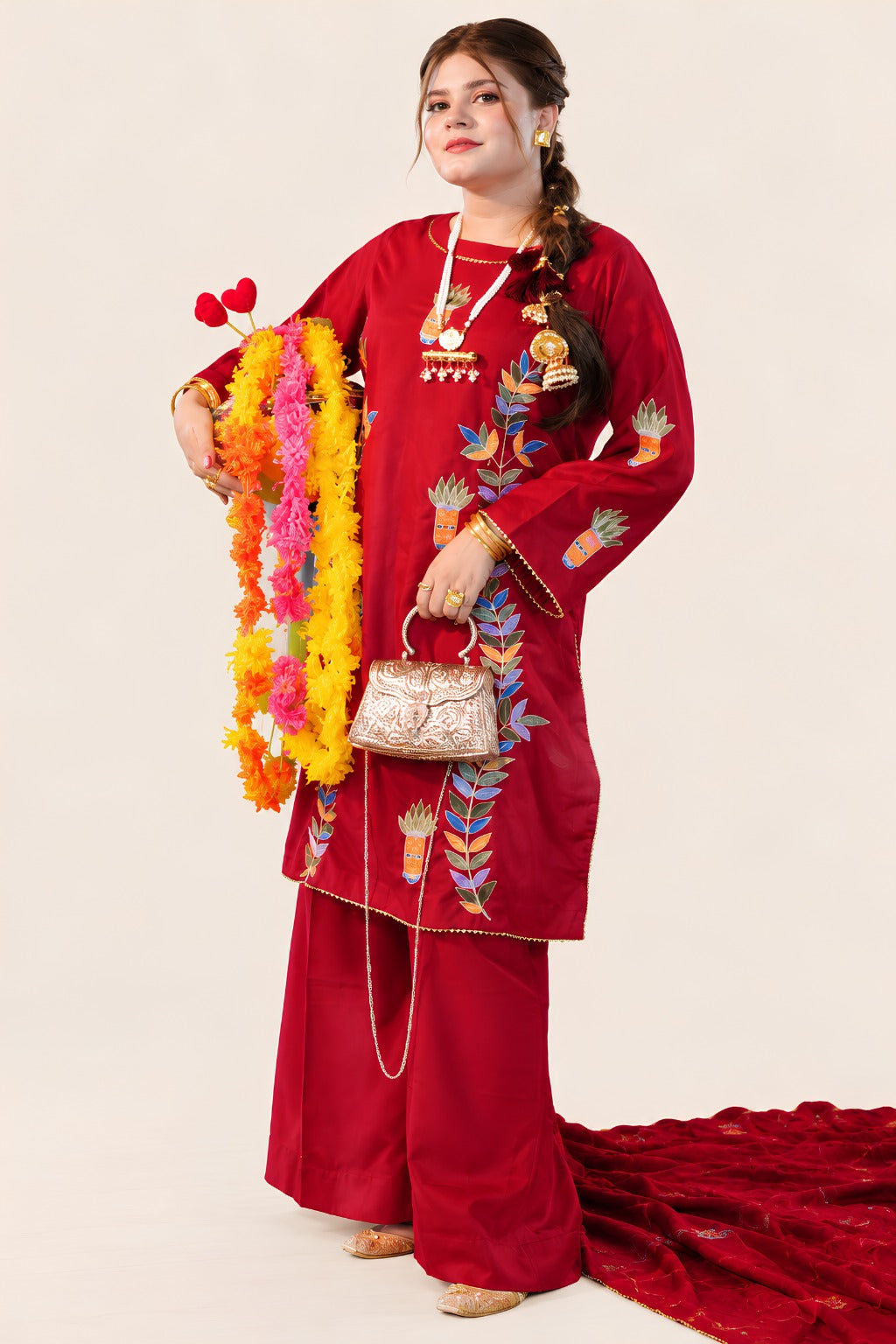 Red Embroidered Tasal Suit