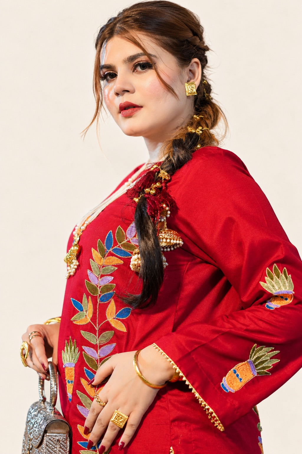 Red Embroidered Tasal Suit