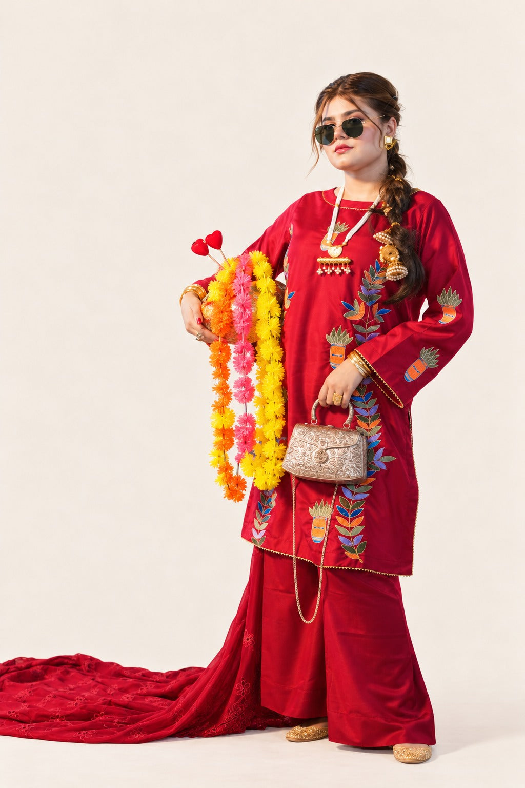 Red Embroidered Tasal Suit