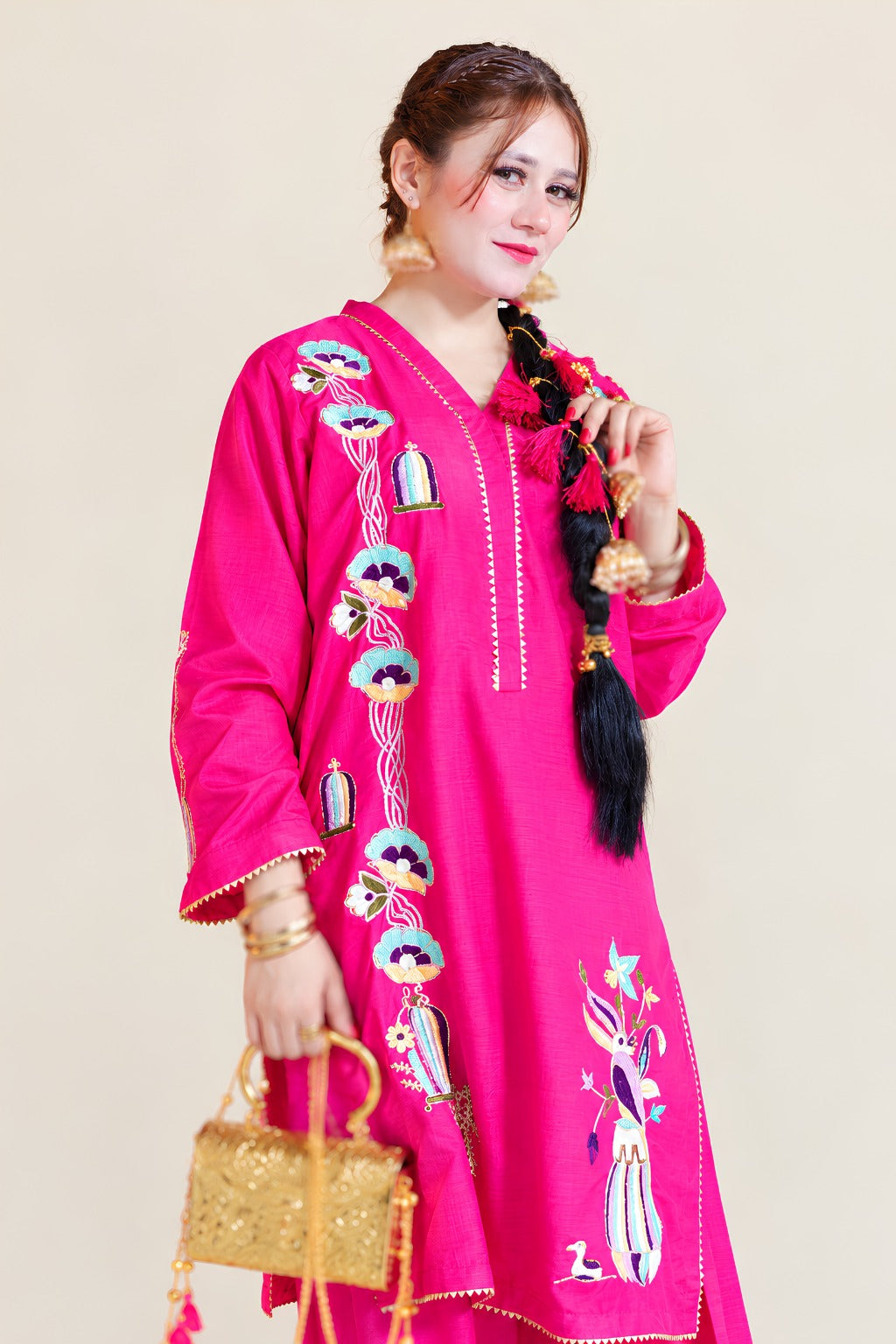 Magenta Tasal Silk Suit