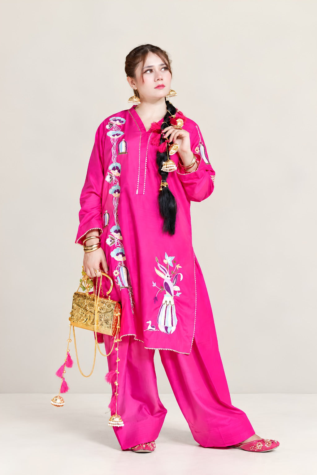 Magenta Tasal Silk Suit