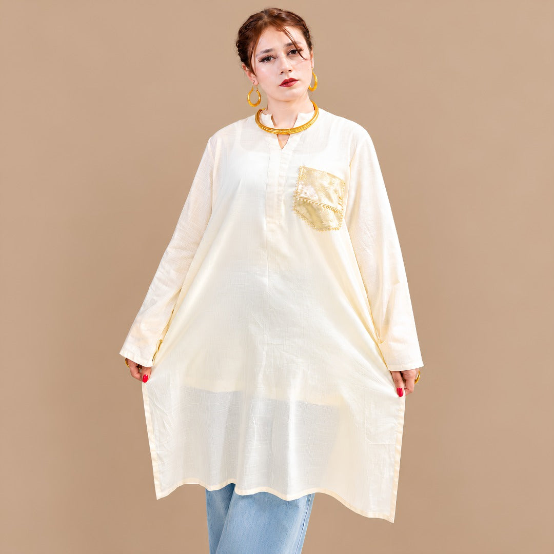Off-White Shirt with Champa Pocket